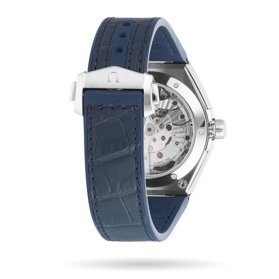 Omega Constellation 41mm Master Quality Watch – White Dial, Blue Ceramic Bezel & Blue Leather Strap