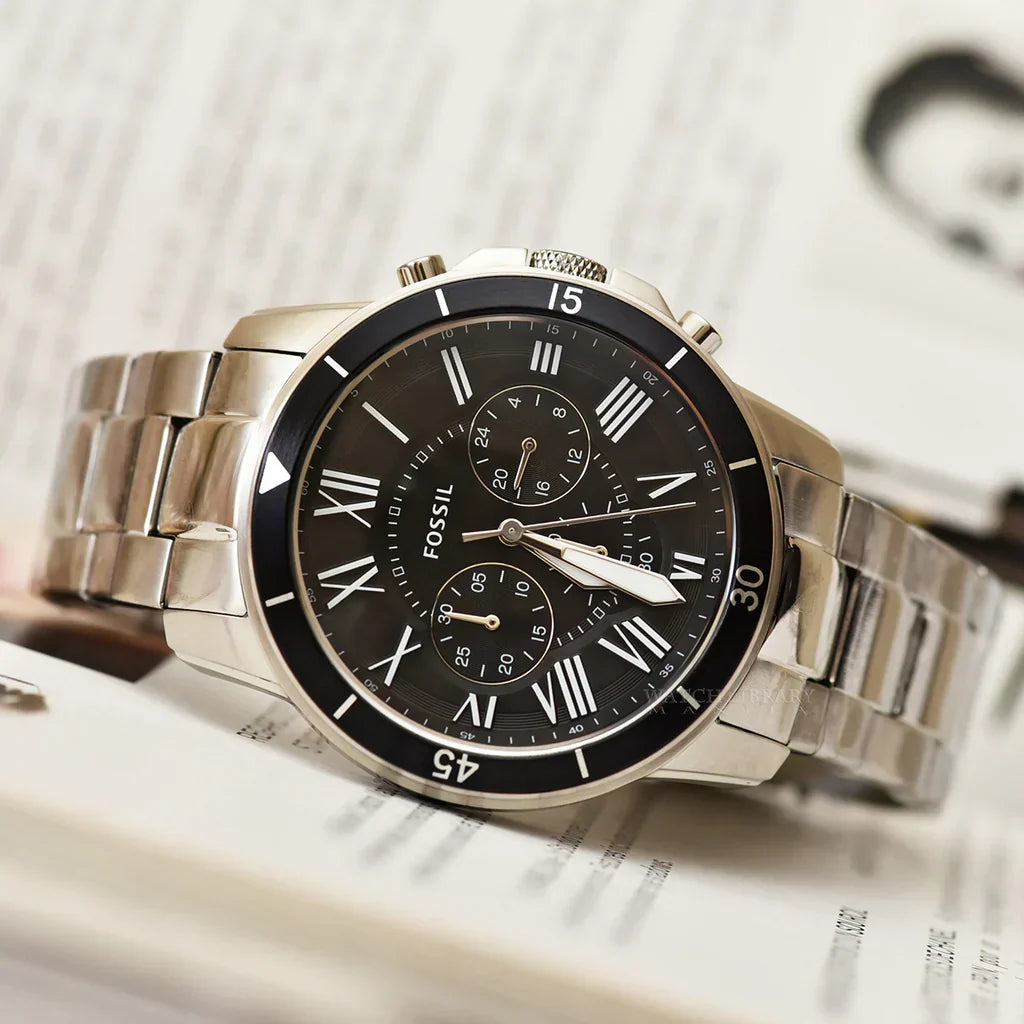 Fossil Grant Sport FS5236 44mm Men’s Chronograph Watch – Black Dial & Silver-tone Stainless Steel Bracelet