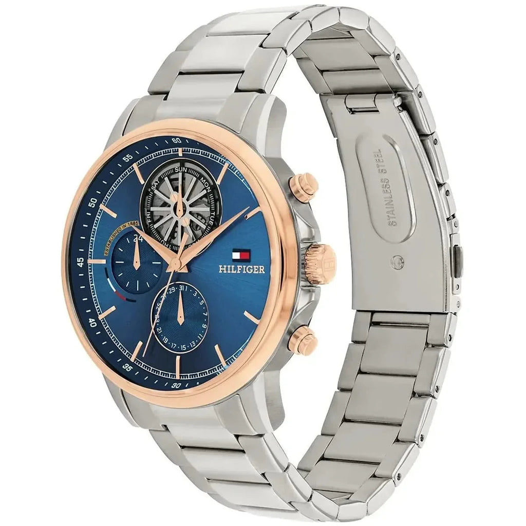 Tommy Hilfiger Signature 1710734 Men's Multi-Function Watch – Blue & Two-Tone Silver and Rose Gold Stainless Steel Bracelet