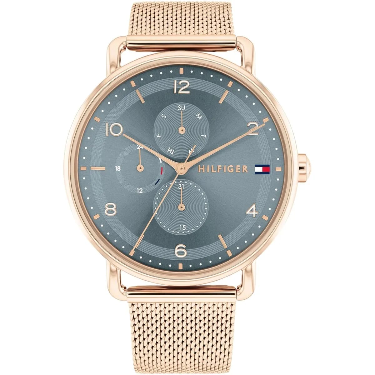 Tommy Hilfiger Signature 1782664 Men's Multi-Function Watch – Blue-Grey & Rose Gold Stainless Steel Mesh Bracelet