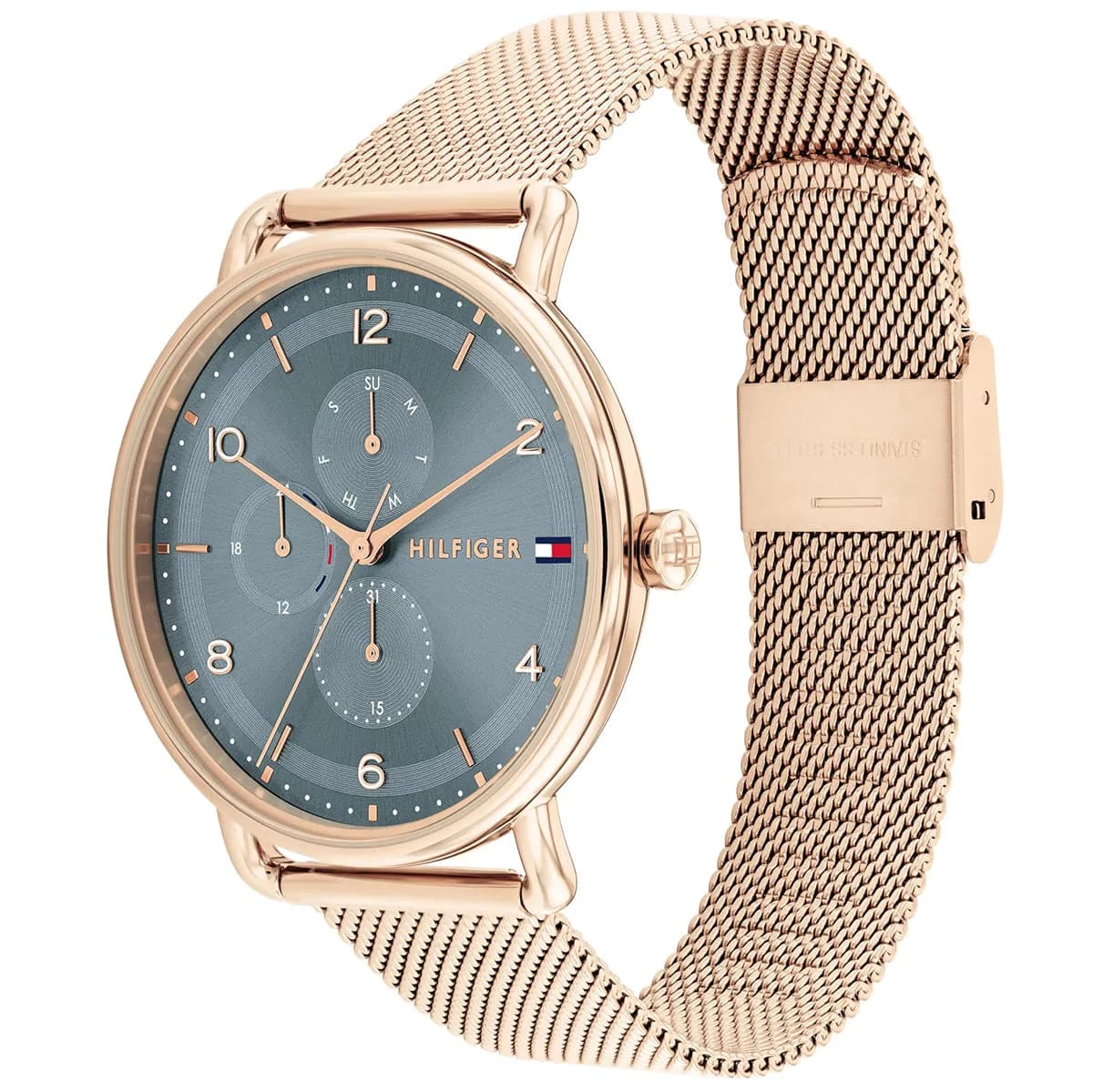 Tommy Hilfiger Signature 1782664 Men's Multi-Function Watch – Blue-Grey & Rose Gold Stainless Steel Mesh Bracelet