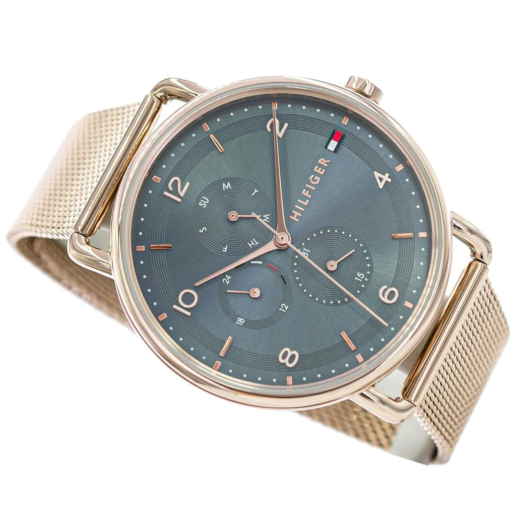 Tommy Hilfiger Signature 1782664 Men's Multi-Function Watch – Blue-Grey & Rose Gold Stainless Steel Mesh Bracelet