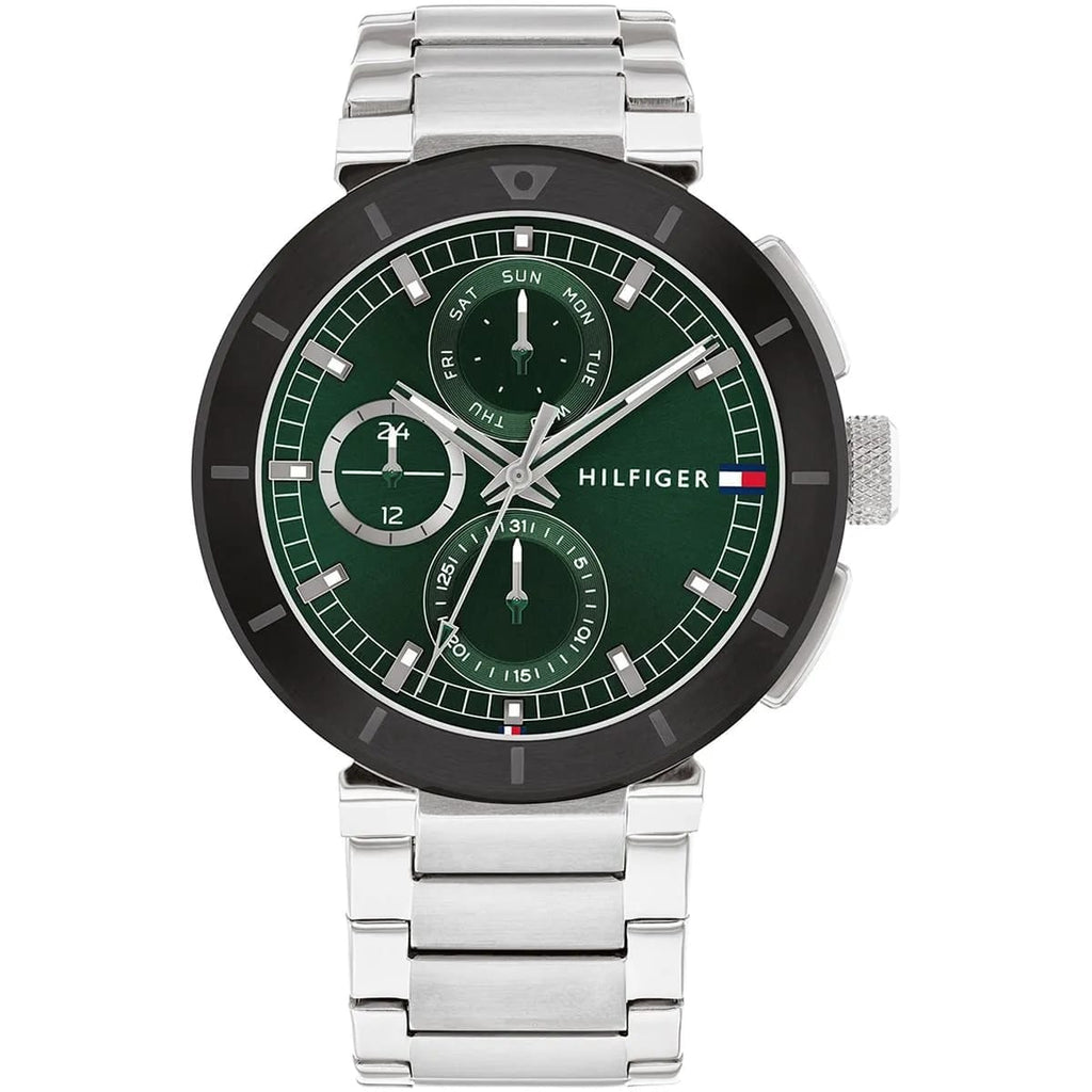 Tommy Hilfiger Signature 1710509 Men's Multi-Function Watch – Green & Silver Stainless Steel Bracelet