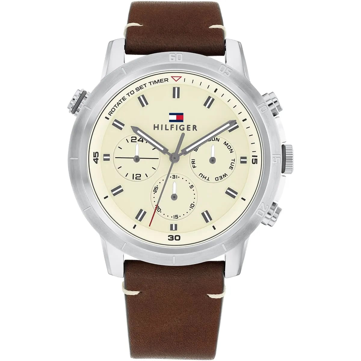Tommy Hilfiger Signature 1792102 Men's Multi-Function Watch – Beige & Brown Genuine Leather Strap
