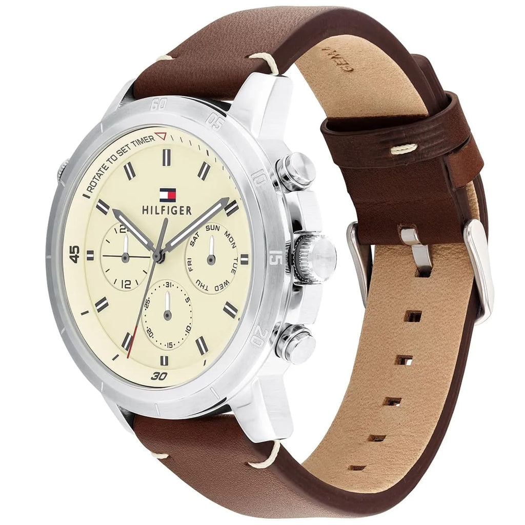 Tommy Hilfiger Signature 1792102 Men's Multi-Function Watch – Beige & Brown Genuine Leather Strap