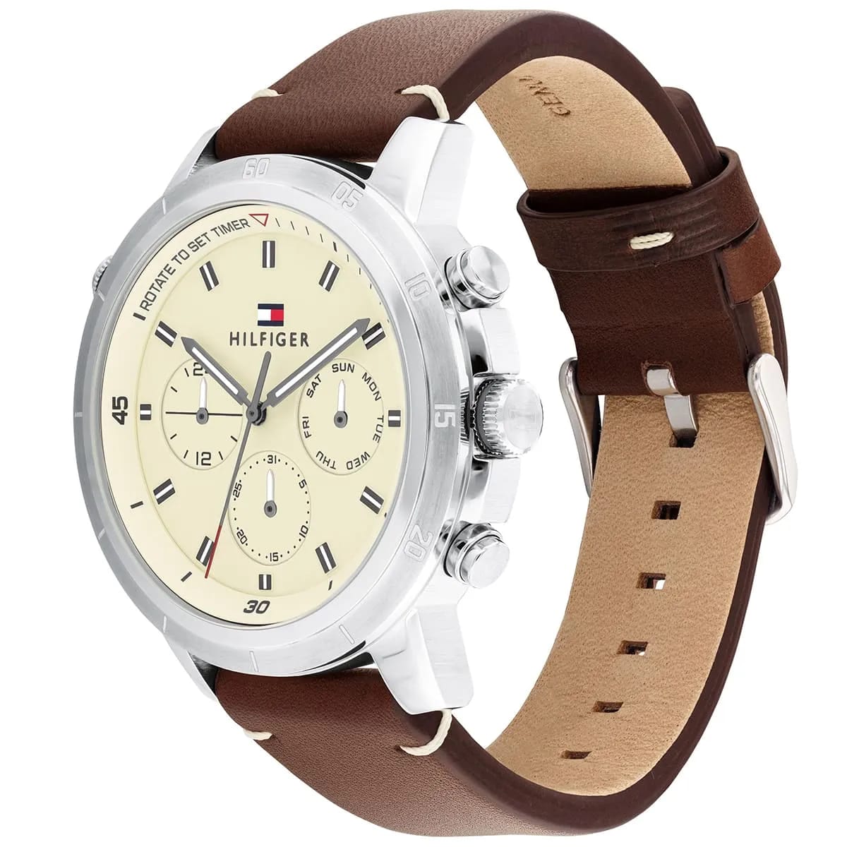 Tommy Hilfiger Signature 1792102 Men's Multi-Function Watch – Beige & Brown Genuine Leather Strap