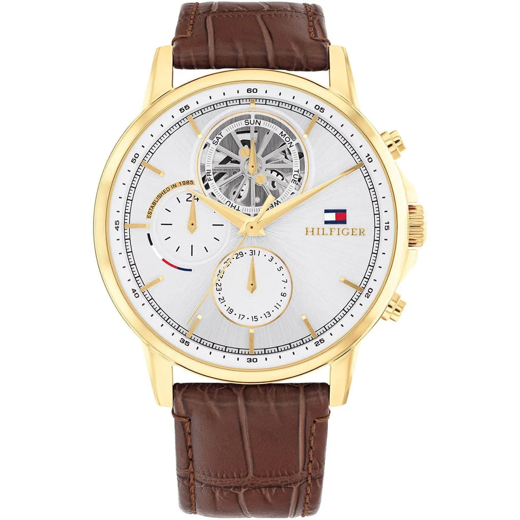 Tommy Hilfiger Signature 1710631 Men's Multi-Function Watch – Silver & Brown Genuine Leather Strap