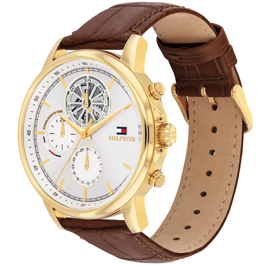 Tommy Hilfiger Signature 1710631 Men's Multi-Function Watch – Silver & Brown Genuine Leather Strap