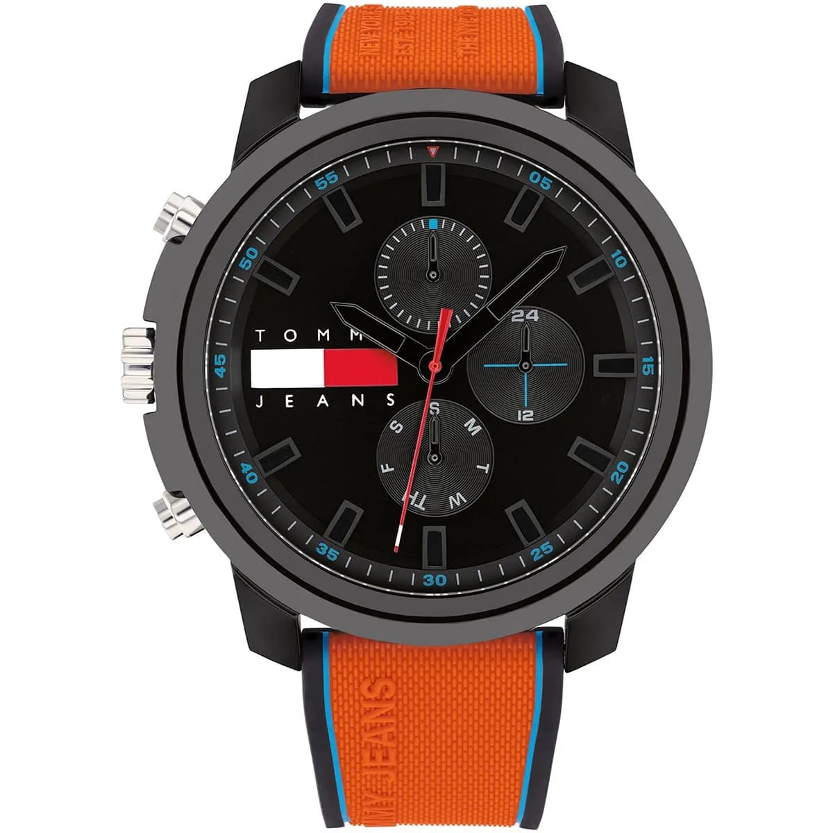 Tommy Hilfiger Jeans Sport 1710583 Men's Quartz Watch – Black & Orange Silicone Strap