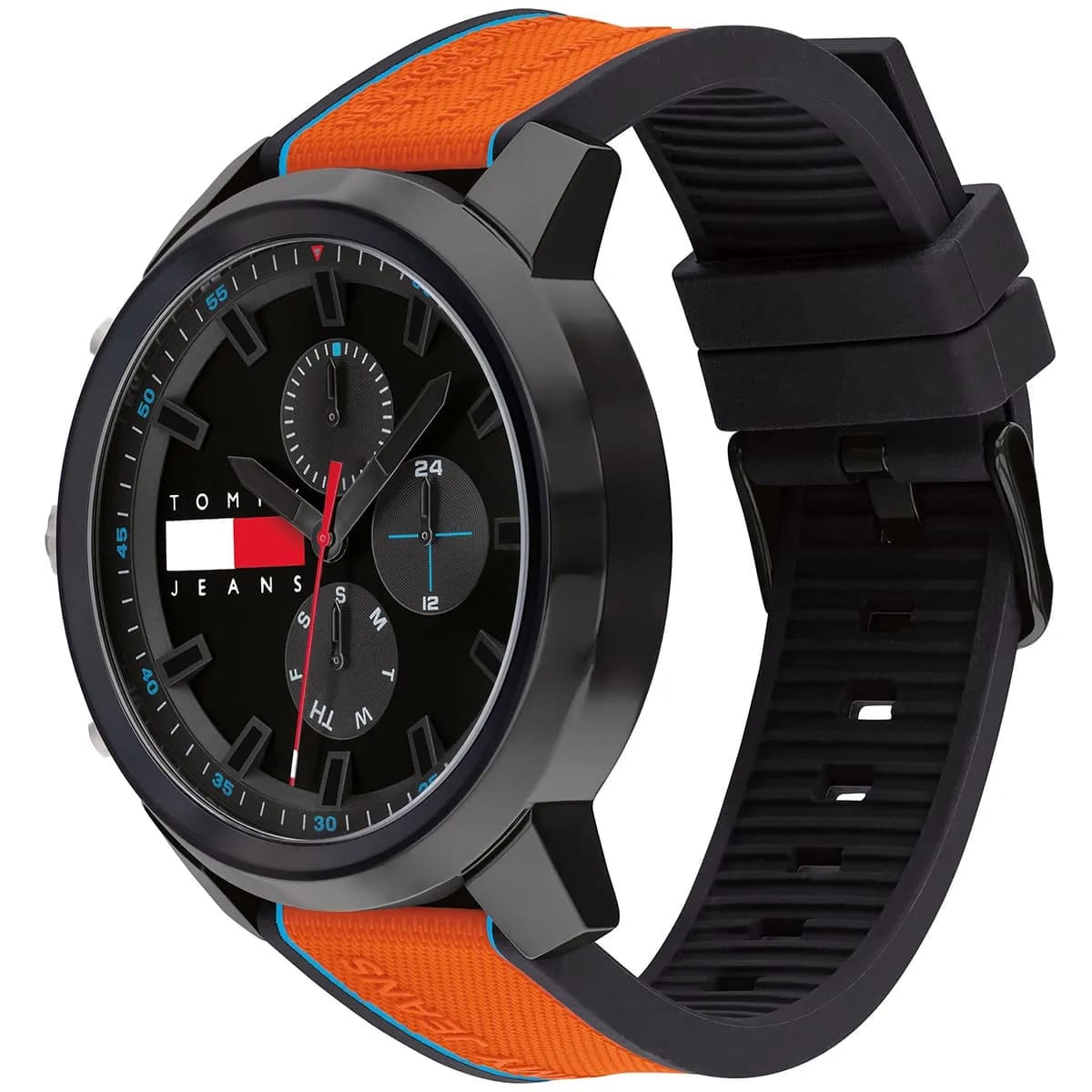 Tommy Hilfiger Jeans Sport 1710583 Men's Quartz Watch – Black & Orange Silicone Strap