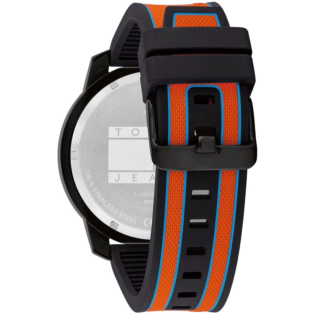 Tommy Hilfiger Jeans Sport 1710583 Men's Quartz Watch – Black & Orange Silicone Strap