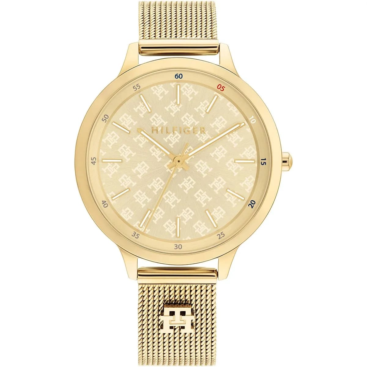 Tommy Hilfiger Signature 1782588 38mm Women's Quartz Watch – Gold Monogram & Gold Stainless Steel Mesh Bracelet