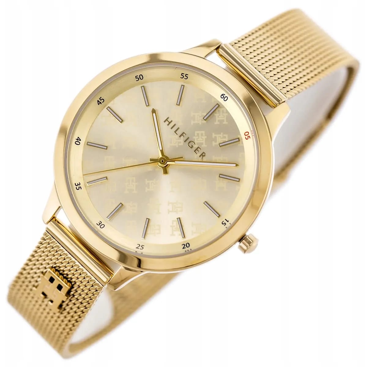 Tommy Hilfiger Signature 1782588 38mm Women's Quartz Watch – Gold Monogram & Gold Stainless Steel Mesh Bracelet