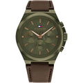 Tommy Hilfiger Signature 1792085 44mm Men's Quartz Watch – Olive Green & Brown Genuine Leather Strap