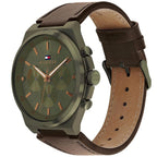 Tommy Hilfiger Signature 1792085 44mm Men's Quartz Watch – Olive Green & Brown Genuine Leather Strap
