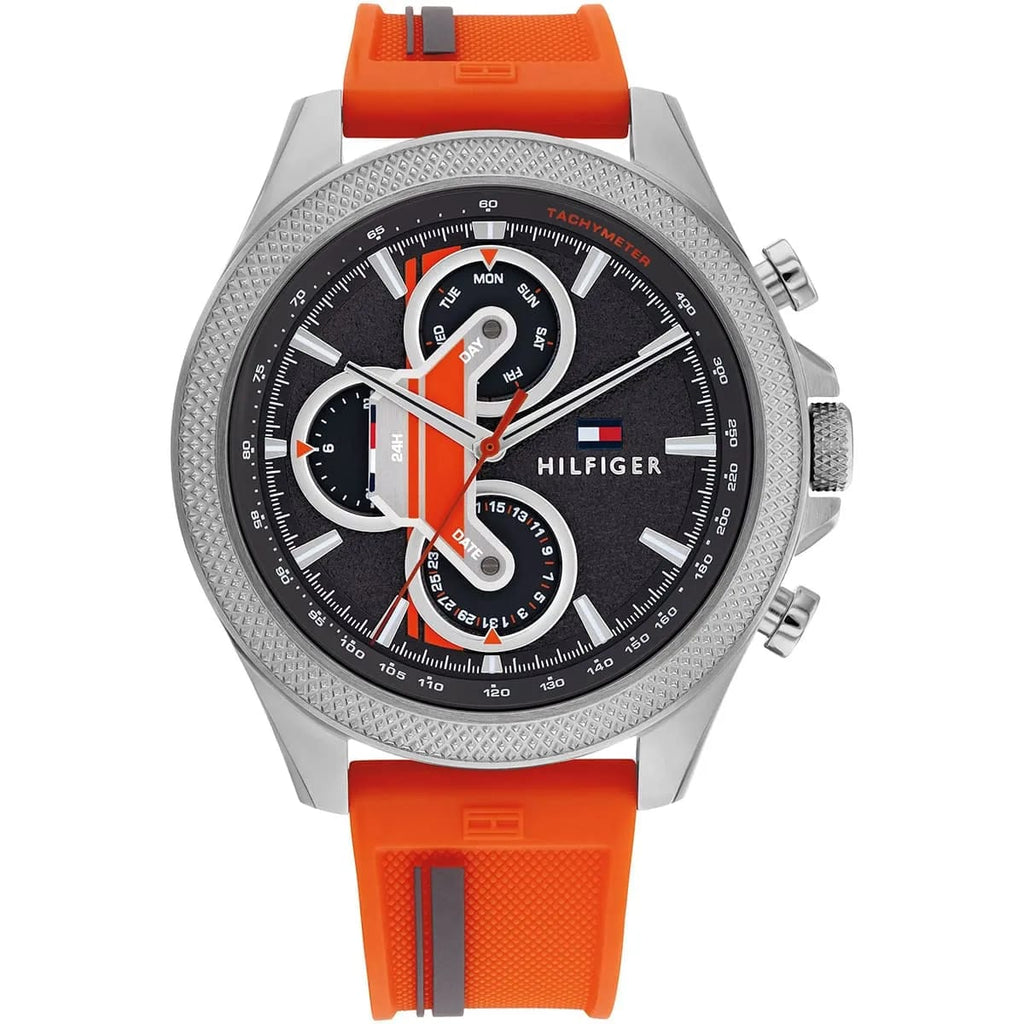 Tommy Hilfiger Signature 1792084 46mm Men's Chronograph Watch – Black & Orange Silicone Strap