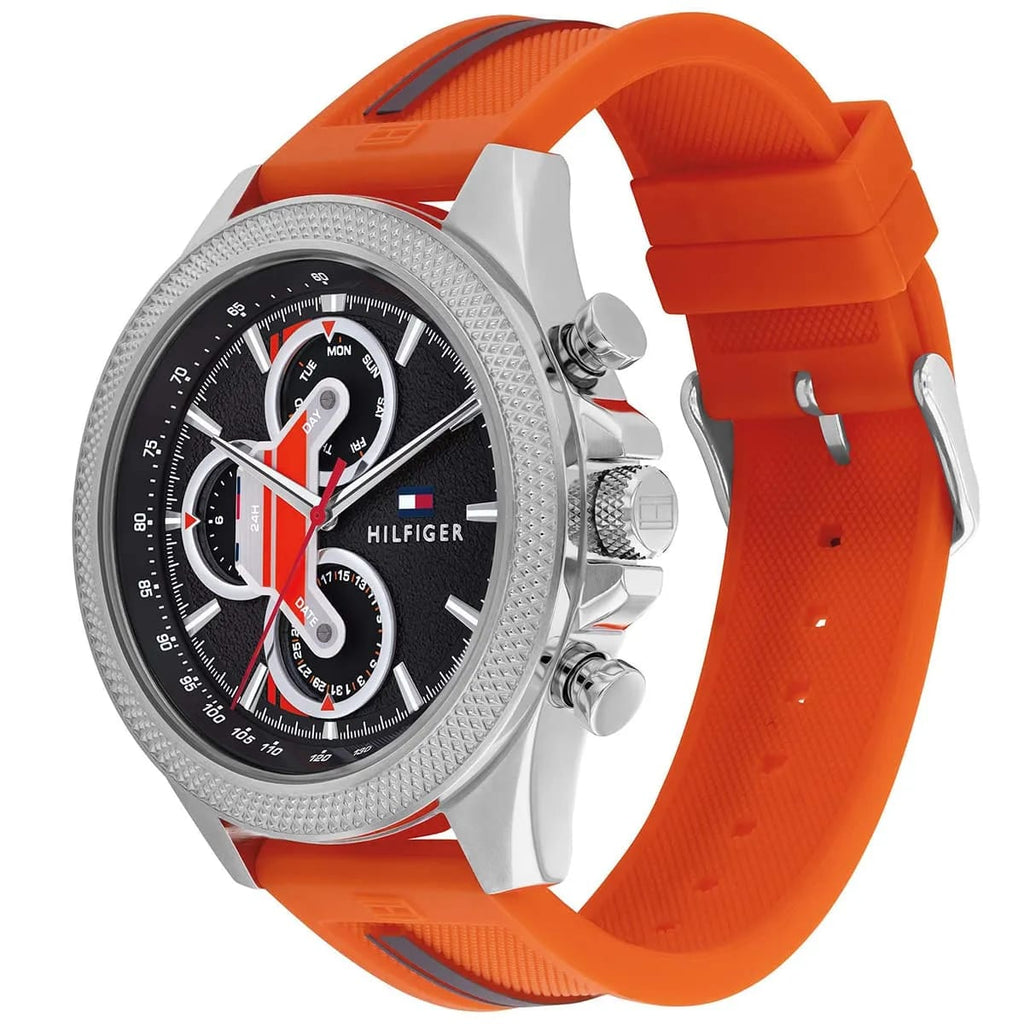 Tommy Hilfiger Signature 1792084 46mm Men's Chronograph Watch – Black & Orange Silicone Strap