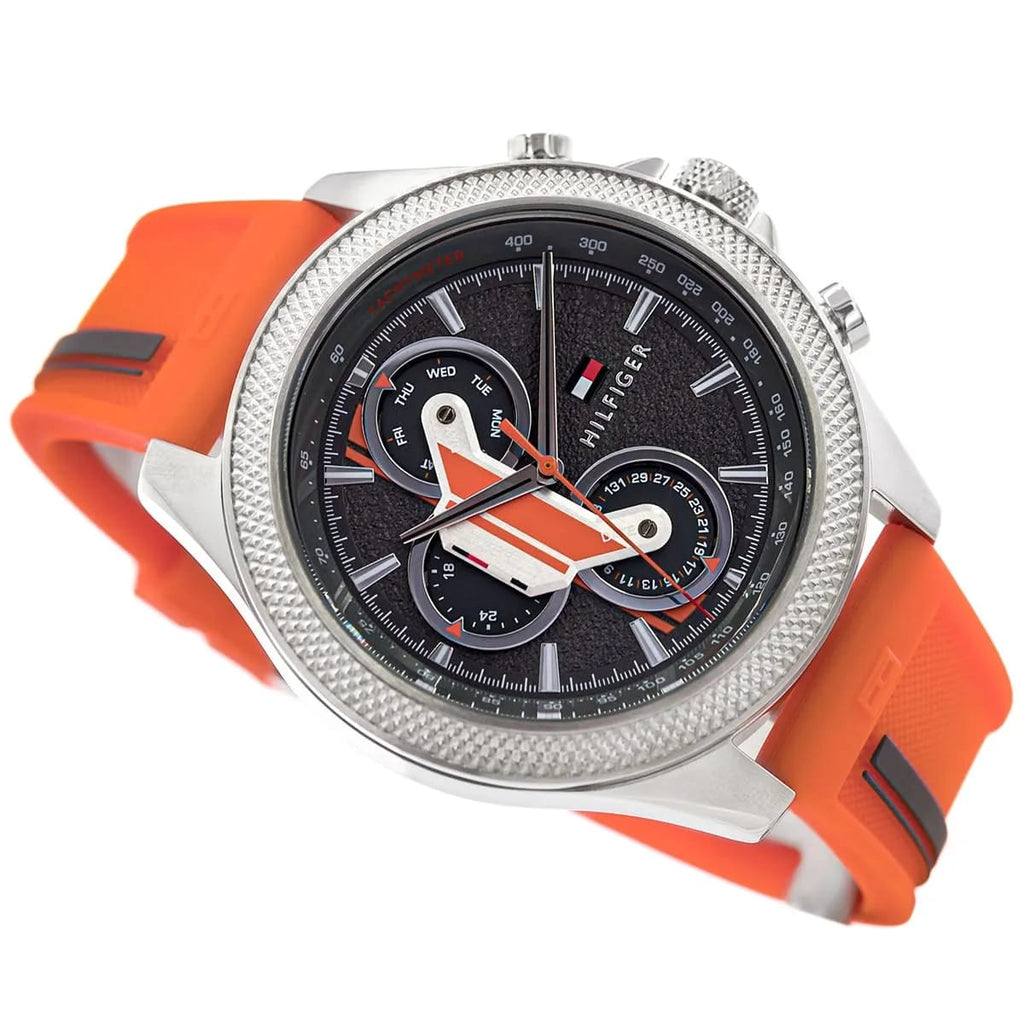 Tommy Hilfiger Signature 1792084 46mm Men's Chronograph Watch – Black & Orange Silicone Strap