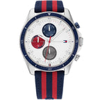 Tommy Hilfiger Signature 1792035 44mm Men's Multi-Function Watch – White & Navy-Red Textile Strap