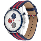Tommy Hilfiger Signature 1792035 44mm Men's Multi-Function Watch – White & Navy-Red Textile Strap