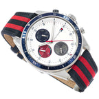Tommy Hilfiger Signature 1792035 44mm Men's Multi-Function Watch – White & Navy-Red Textile Strap