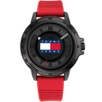 Tommy Hilfiger Houston 1792033 44mm Men's Quartz Watch – Black & Red Silicone Strap
