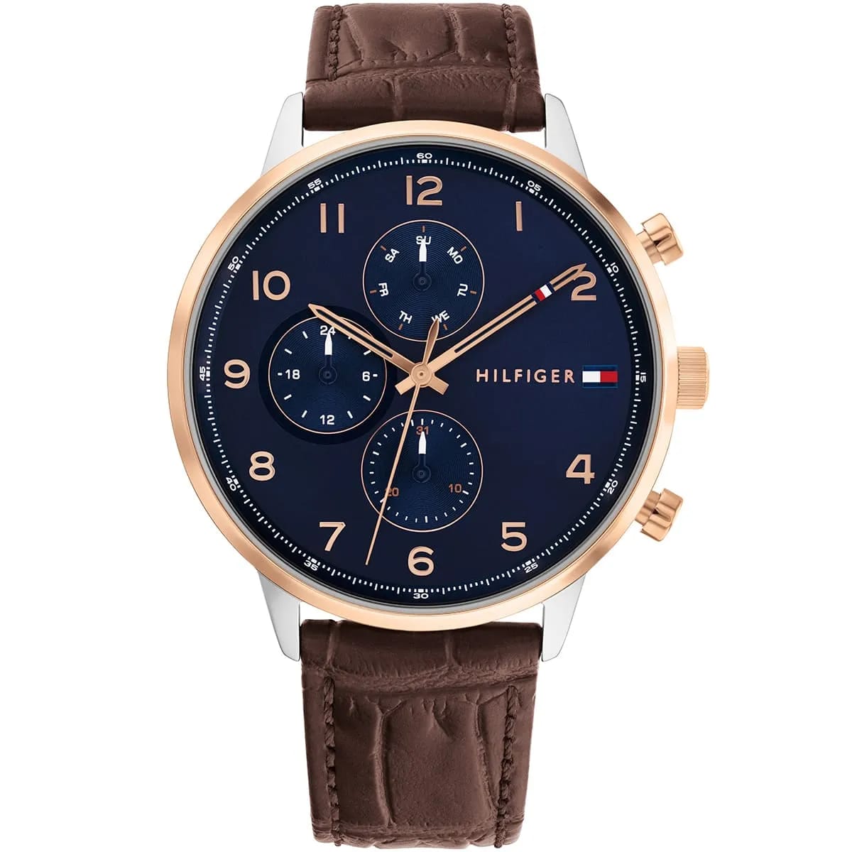 Tommy Hilfiger Leonard 1791987 44mm Men's Multi-Function Watch – Black & Black Genuine Leather Strap