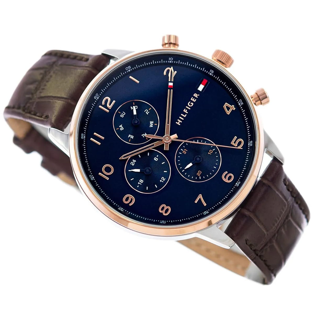 Tommy Hilfiger Leonard 1791987 44mm Men's Multi-Function Watch – Black & Black Genuine Leather Strap