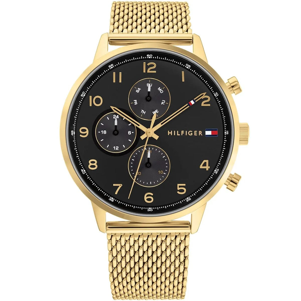 Tommy Hilfiger Leonard 1791989 44mm Men's Multi-Function Watch – Gold & Gold Stainless Steel Mesh Bracelet