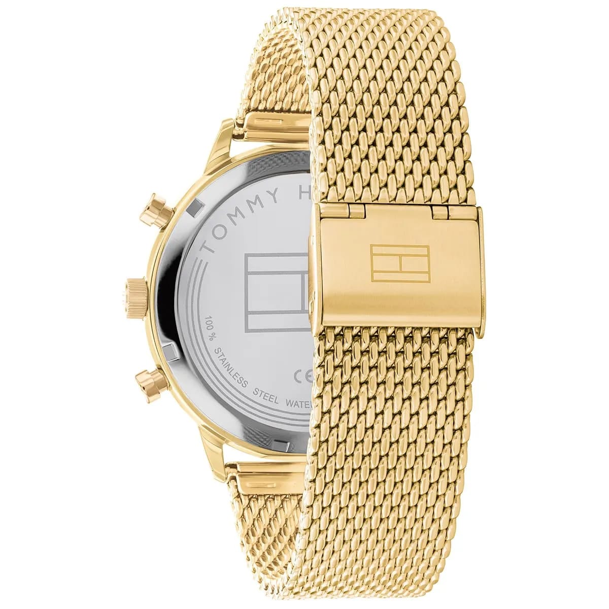 Tommy Hilfiger Leonard 1791989 44mm Men's Multi-Function Watch – Gold & Gold Stainless Steel Mesh Bracelet