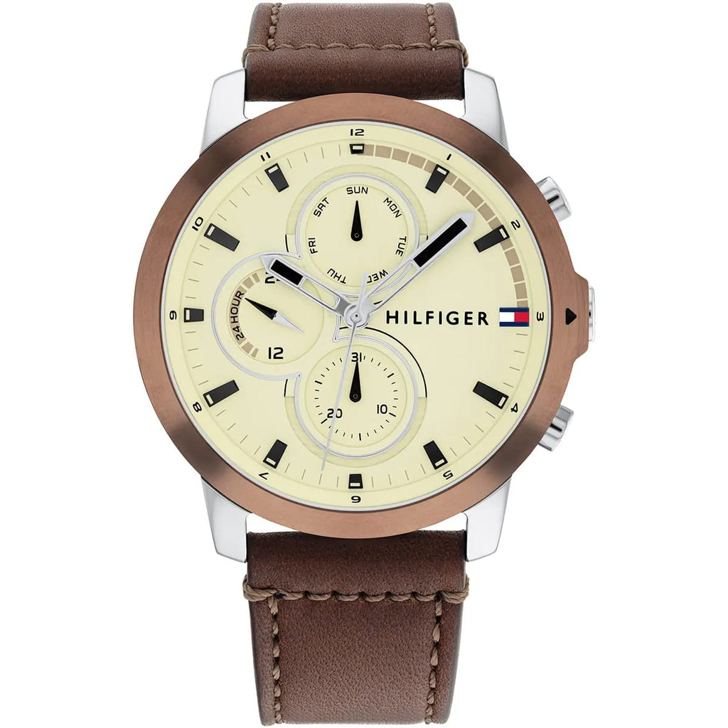 Tommy Hilfiger Jameson 1792053 44mm Men's Multi-Function Watch – Brown & Brown Genuine Leather Strap