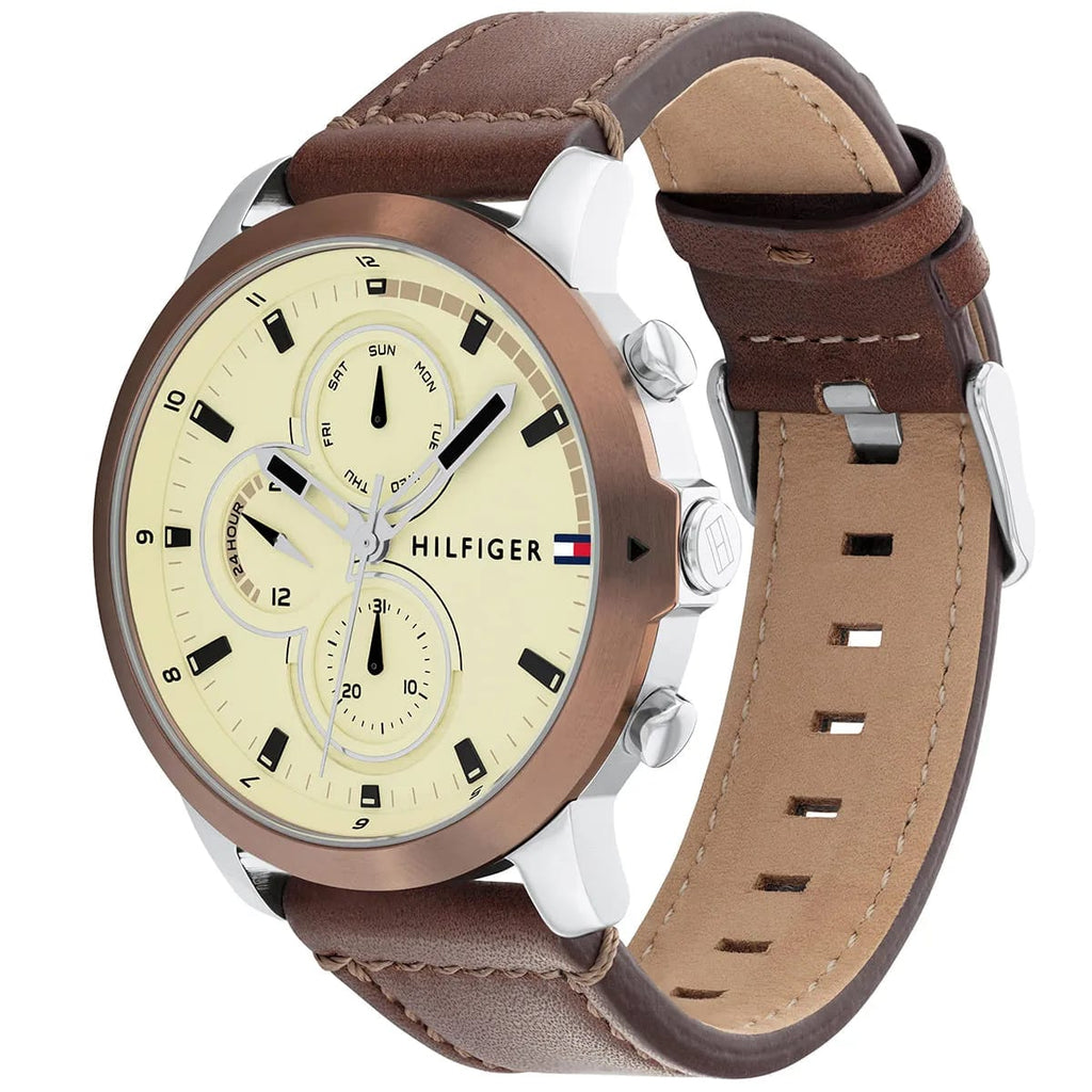 Tommy Hilfiger Jameson 1792053 44mm Men's Multi-Function Watch – Brown & Brown Genuine Leather Strap