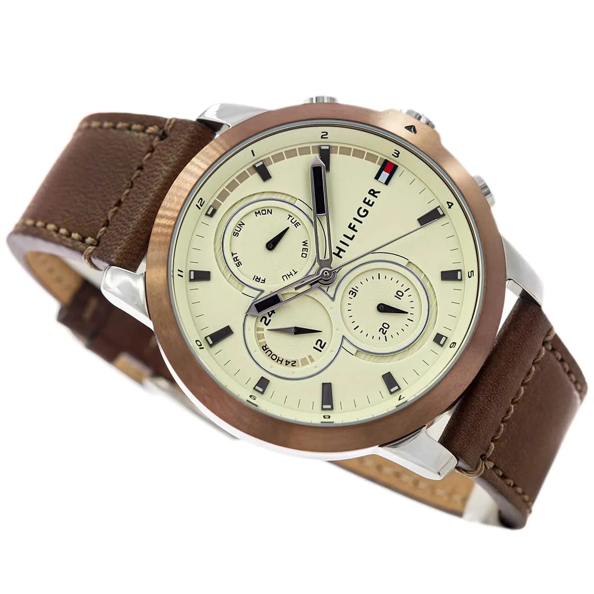 Tommy Hilfiger Jameson 1792053 44mm Men's Multi-Function Watch – Brown & Brown Genuine Leather Strap