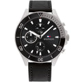 Tommy Hilfiger Larson 1791984 46mm Men's Multi-Function Watch – Black & Black Genuine Leather Strap