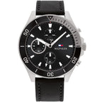Tommy Hilfiger Larson 1791984 46mm Men's Multi-Function Watch – Black & Black Genuine Leather Strap