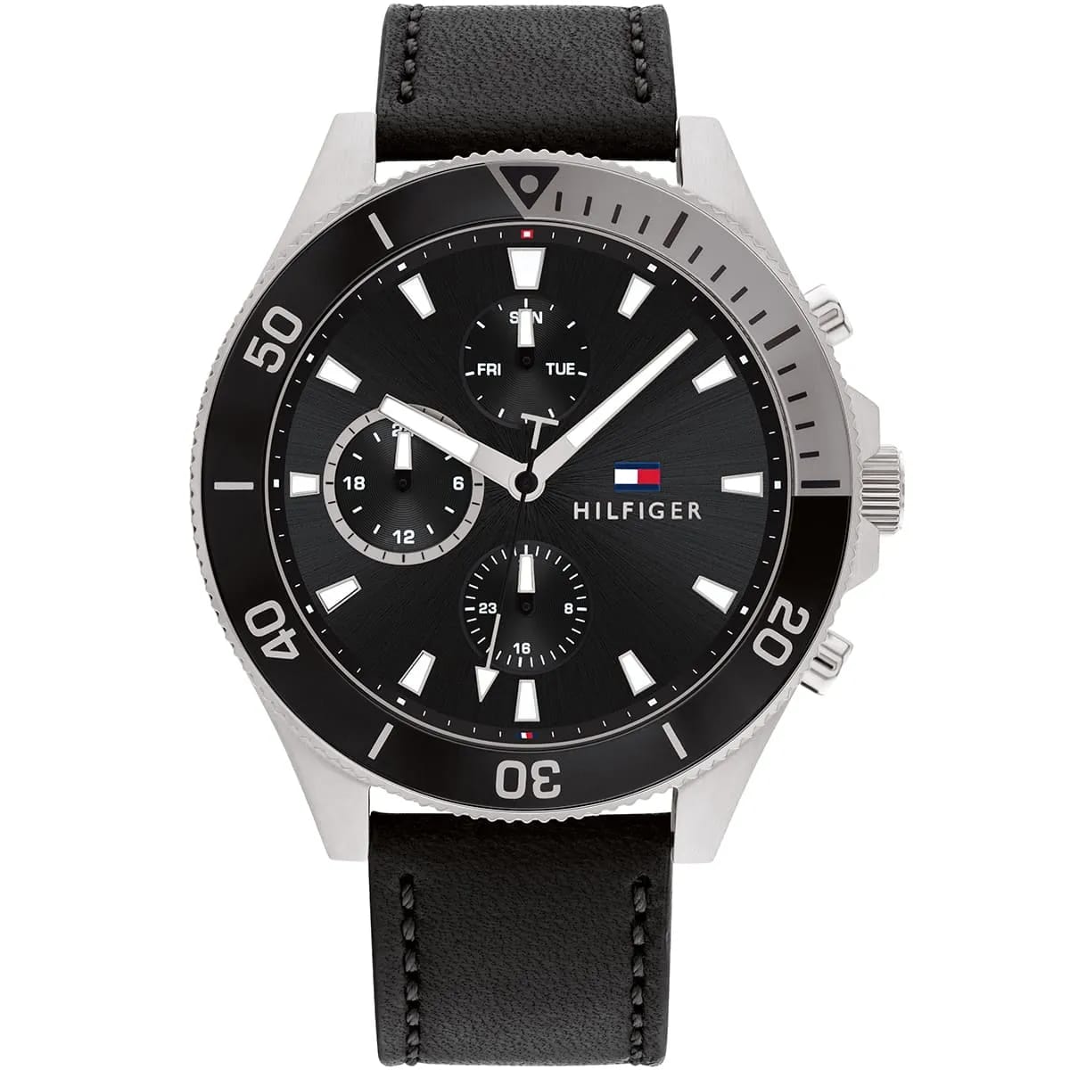 Tommy Hilfiger Larson 1791984 46mm Men's Multi-Function Watch – Black & Black Genuine Leather Strap