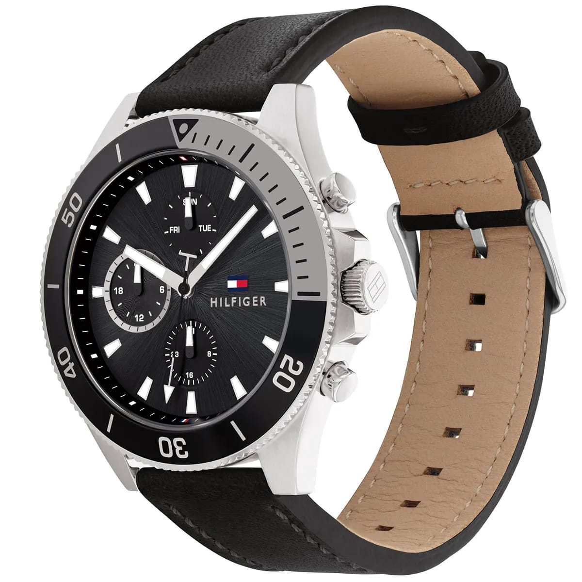 Tommy Hilfiger Larson 1791984 46mm Men's Multi-Function Watch – Black & Black Genuine Leather Strap