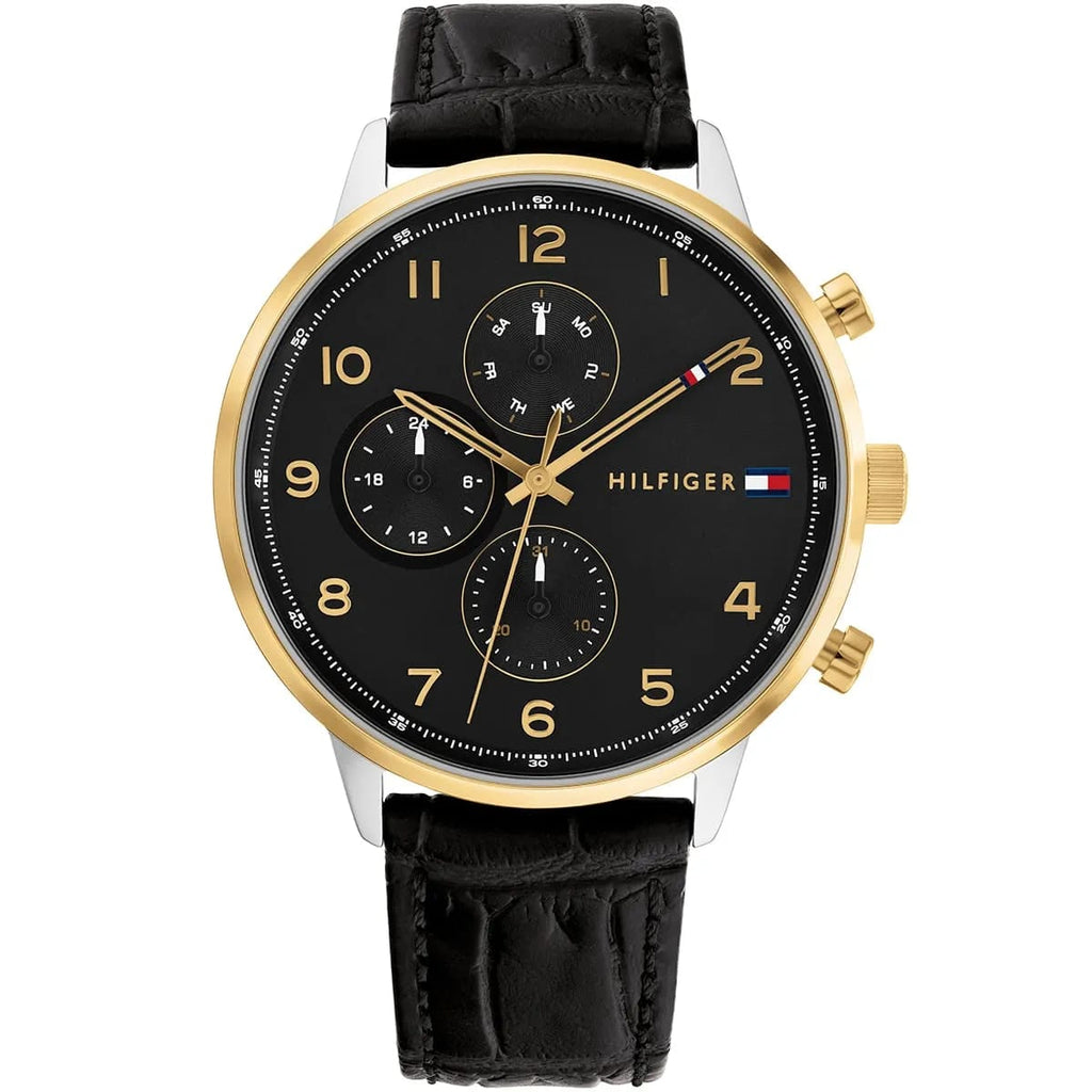 Tommy Hilfiger Leonard 1791986 44mm Men's Multi-Function Watch – Black & Black Genuine Leather Strap