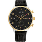 Tommy Hilfiger Leonard 1791986 44mm Men's Multi-Function Watch – Black & Black Genuine Leather Strap