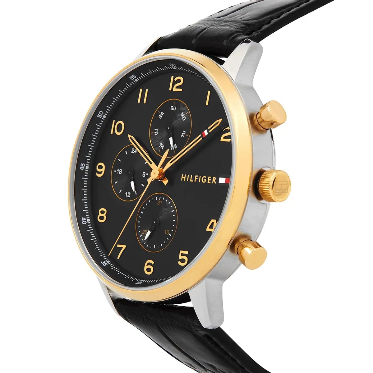 Tommy Hilfiger Leonard 1791986 44mm Men's Multi-Function Watch – Black & Black Genuine Leather Strap