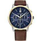 Tommy Hilfiger Kyle 1791980 44mm Men's Multi-Function Watch – Blue & Brown Genuine Leather Strap