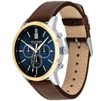 Tommy Hilfiger Kyle 1791980 44mm Men's Multi-Function Watch – Blue & Brown Genuine Leather Strap