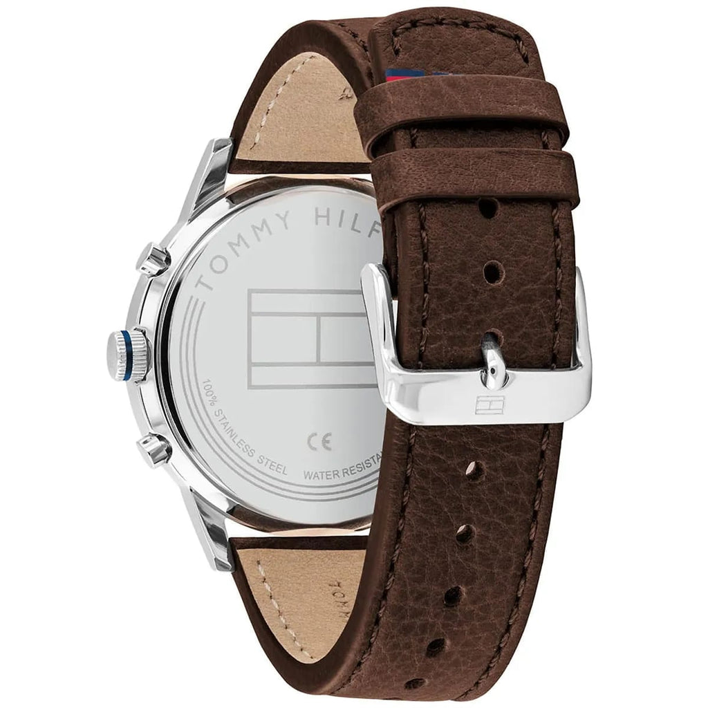 Tommy Hilfiger Kyle 1791980 44mm Men's Multi-Function Watch – Blue & Brown Genuine Leather Strap