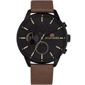 Tommy Hilfiger Chase 1791977 44mm Men's Multi-Function Watch – Black & Brown Genuine Leather Strap