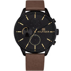 Tommy Hilfiger Chase 1791977 44mm Men's Multi-Function Watch – Black & Brown Genuine Leather Strap