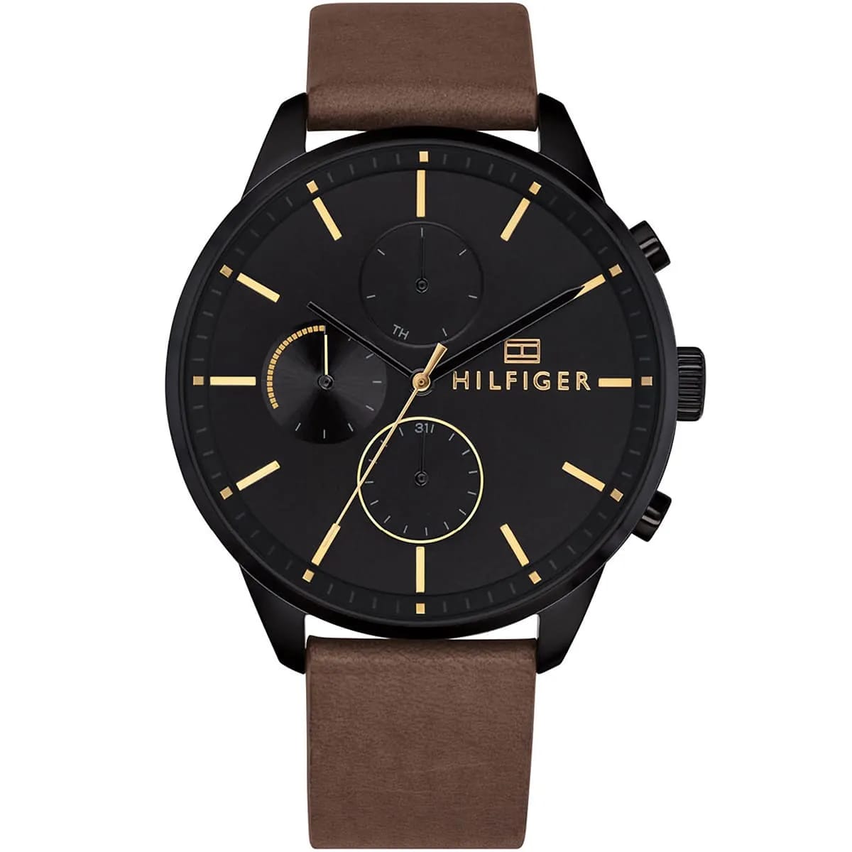 Tommy Hilfiger Chase 1791977 44mm Men's Multi-Function Watch – Black & Brown Genuine Leather Strap