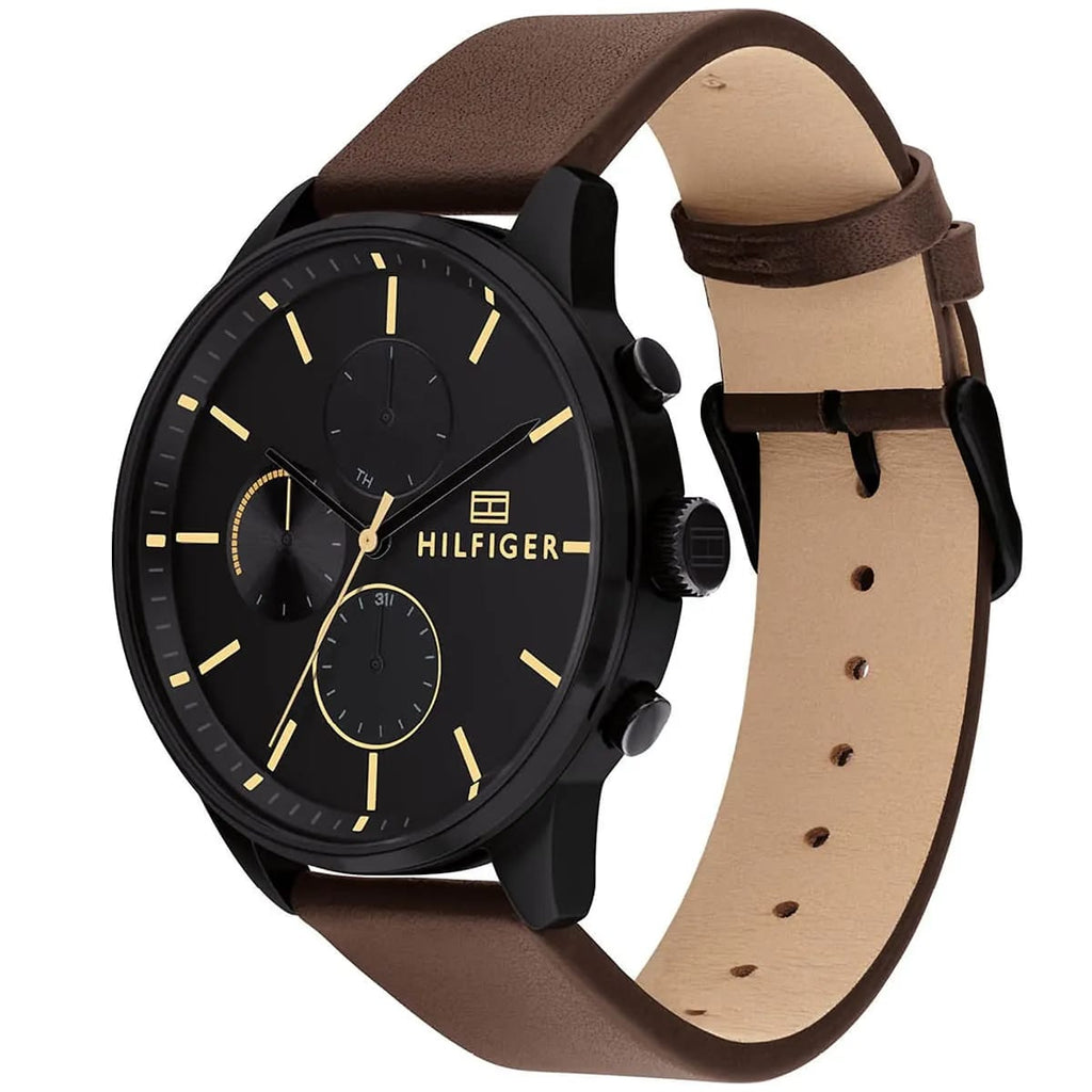 Tommy Hilfiger Chase 1791977 44mm Men's Multi-Function Watch – Black & Brown Genuine Leather Strap