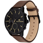 Tommy Hilfiger Chase 1791977 44mm Men's Multi-Function Watch – Black & Brown Genuine Leather Strap