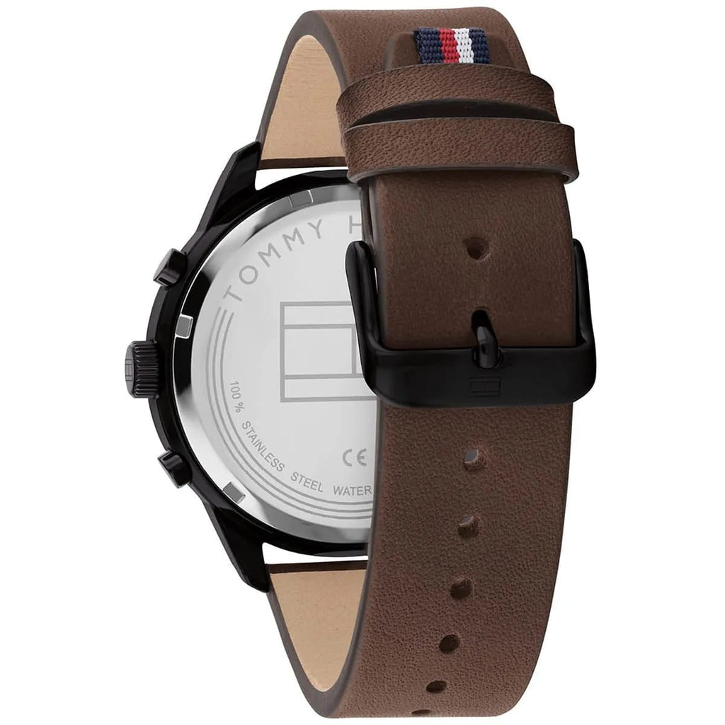 Tommy Hilfiger Chase 1791977 44mm Men's Multi-Function Watch – Black & Brown Genuine Leather Strap