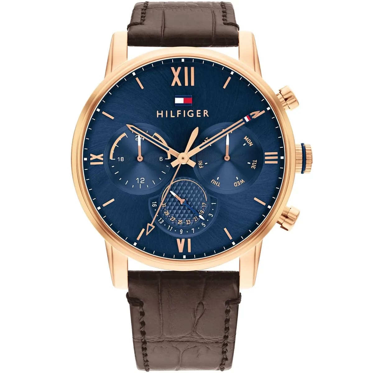 Tommy Hilfiger Sullivan 1791933 44mm Men's Multi-Function Watch – Blue & Brown Genuine Leather Strap
